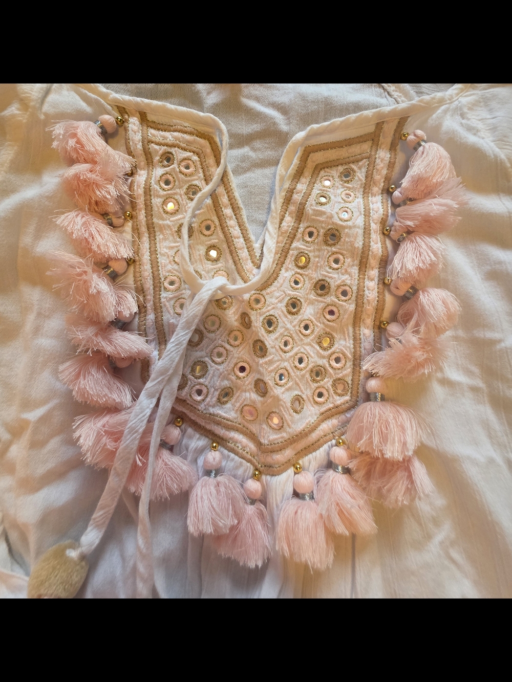 Lilly Pulitzer Shandy Tunic Work Mirror Accents And Pink Tassle Trim - Picture 2 of 5